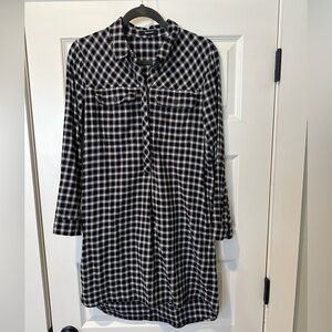 Madewell Black and White Checkered Long Sleeve Dress